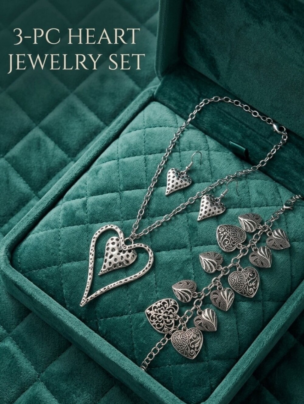 ❤BNWT Brighton Inspired Silver Heart Jewelry Set - Necklace, Bracelet & Earrings